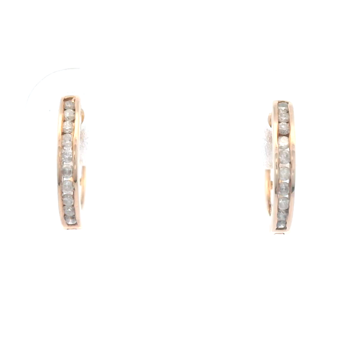 Diamond Set Huggie Earrings in Rose Gold