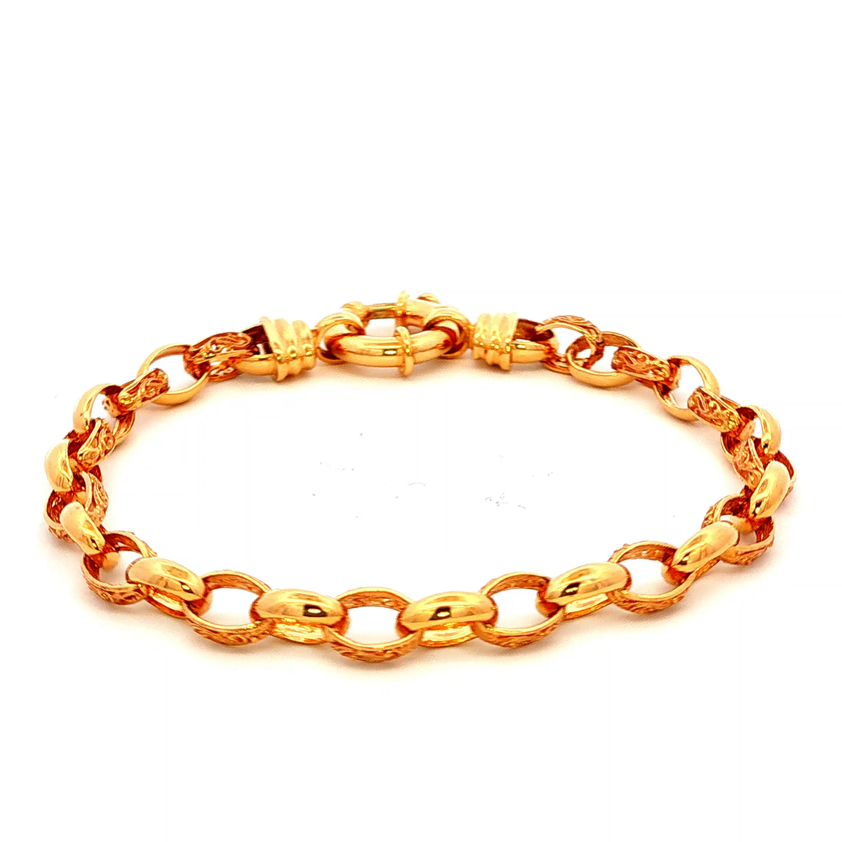 Solid Oval Filigree Belcher Bracelet in Yellow Gold
