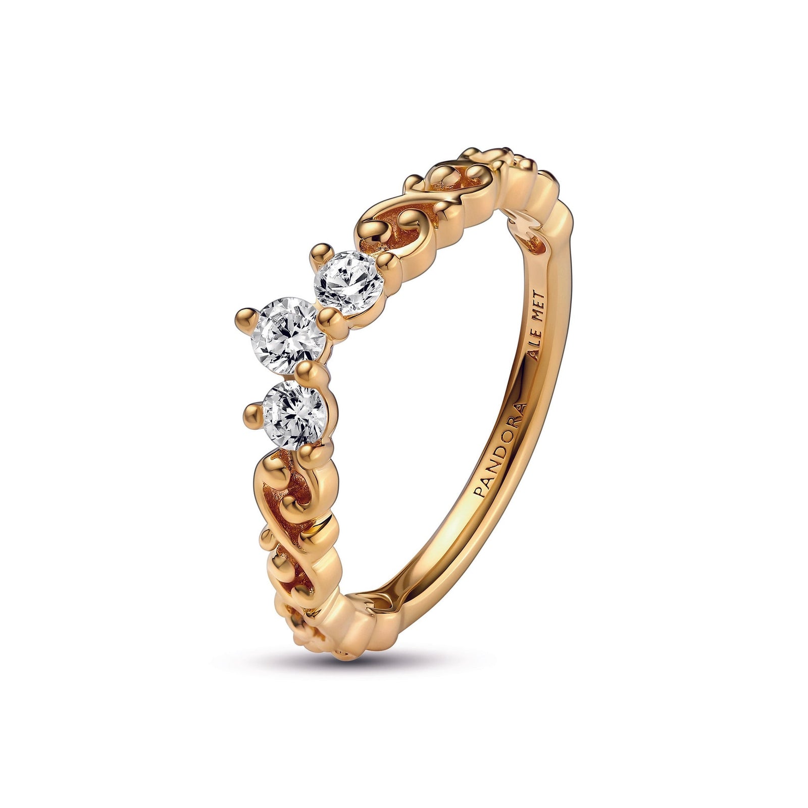 Regal tiara 14k gold-plated ring with clear cubic zirconia