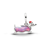 Pandora Christmas Dachshund Platinum-Plated Dangle