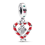 Candy cane sterling silver dangle with lake green crystal, red cubic zirconia and red enamel