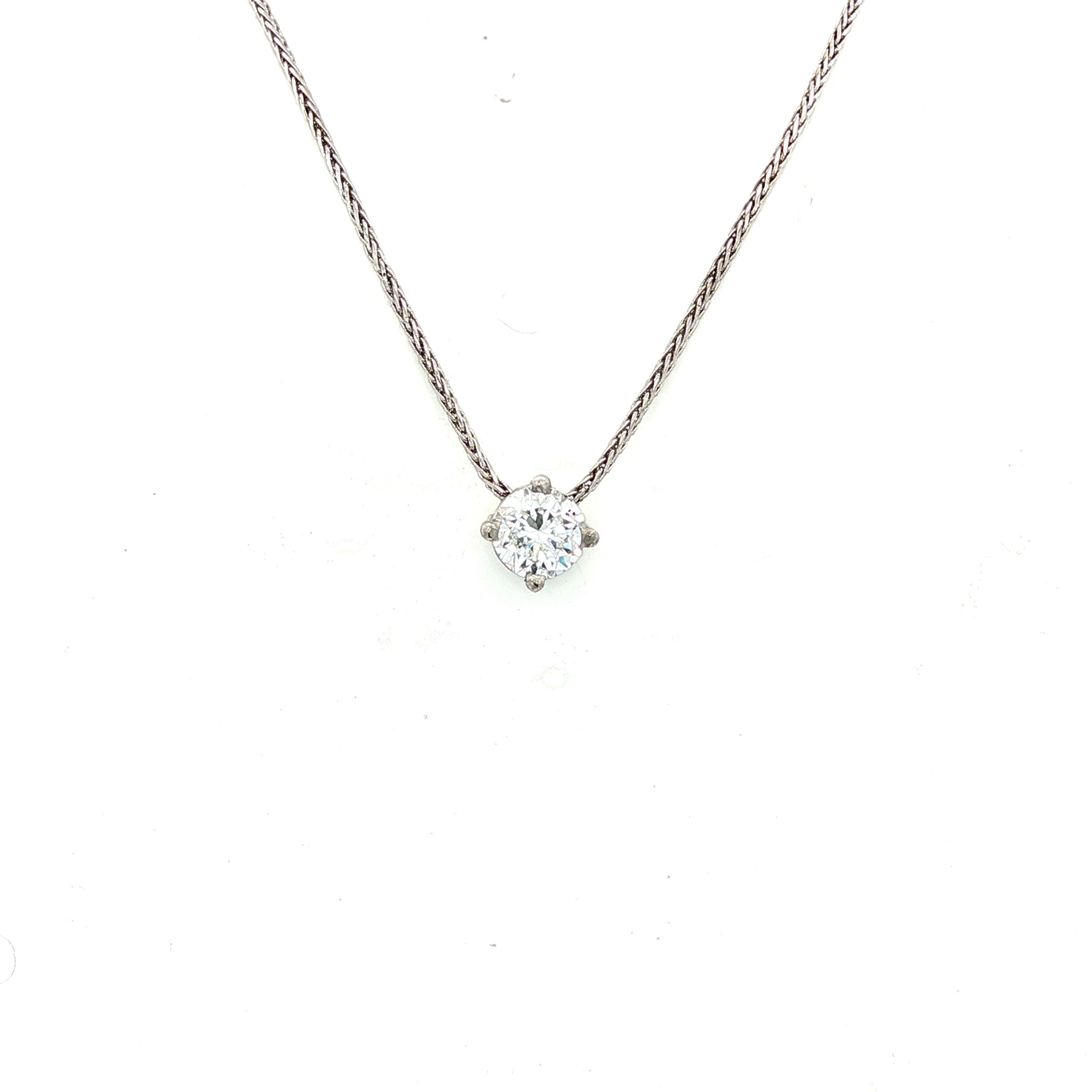 Lab Grown Diamond Slider Pendant on White Gold Wheat Chain.