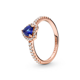 Pandora Rose Sparkling Blue Elevated Heart Ring w Blue Crystal & CZ