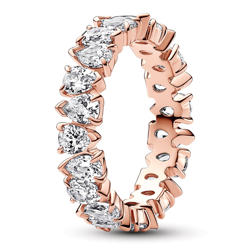 14k Rose gold-plated ring with clear cubic zirconia