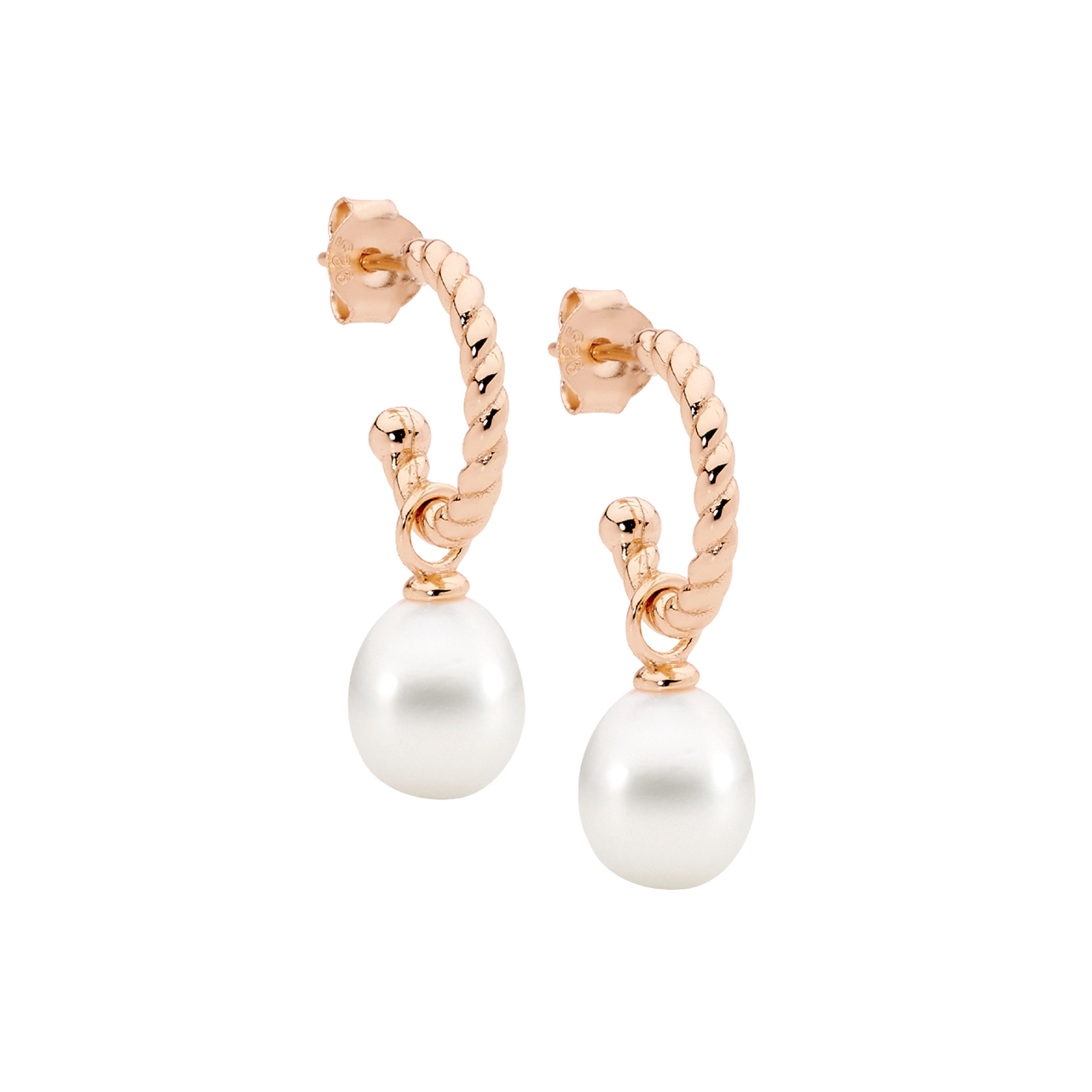 Rose Gold Pearl Twist Hoops