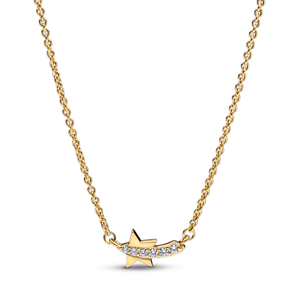 Shooting star 14k gold-plated collier with clear cubic zirconia