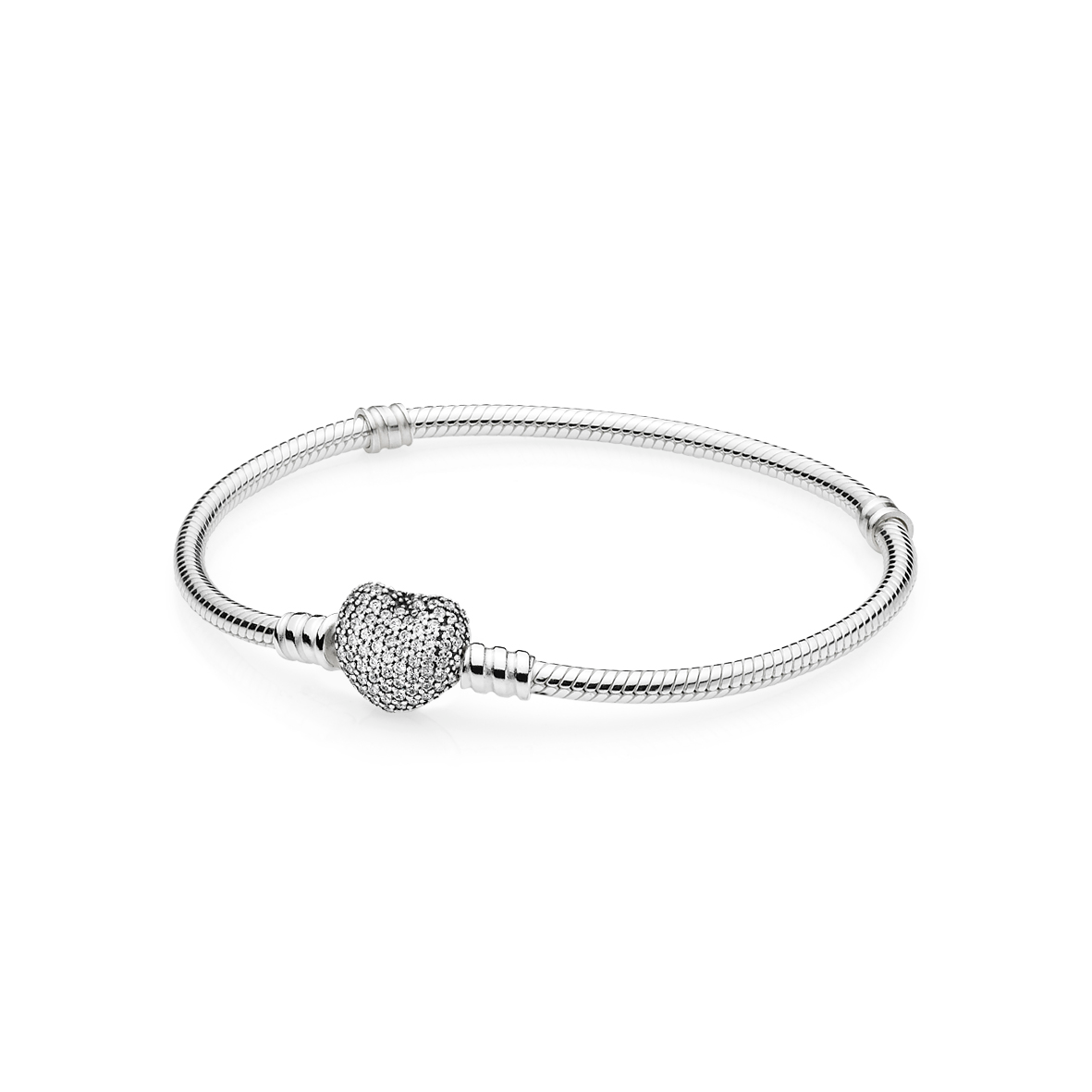 MOMENTS Silver Bracelet with Pave Heart Clasp Bracelet w CZ