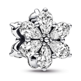 Herbarium cluster sterling silver charm with clear cubic zirconia