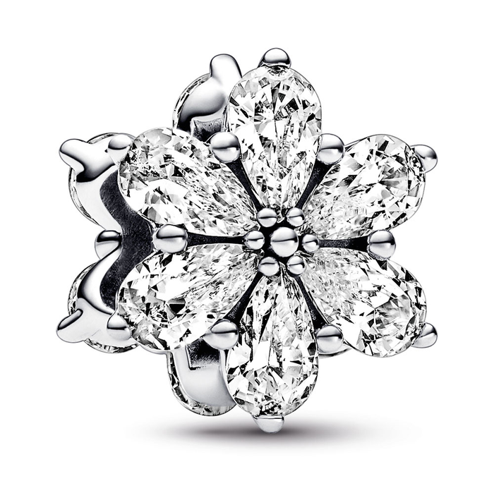 Herbarium cluster sterling silver charm with clear cubic zirconia