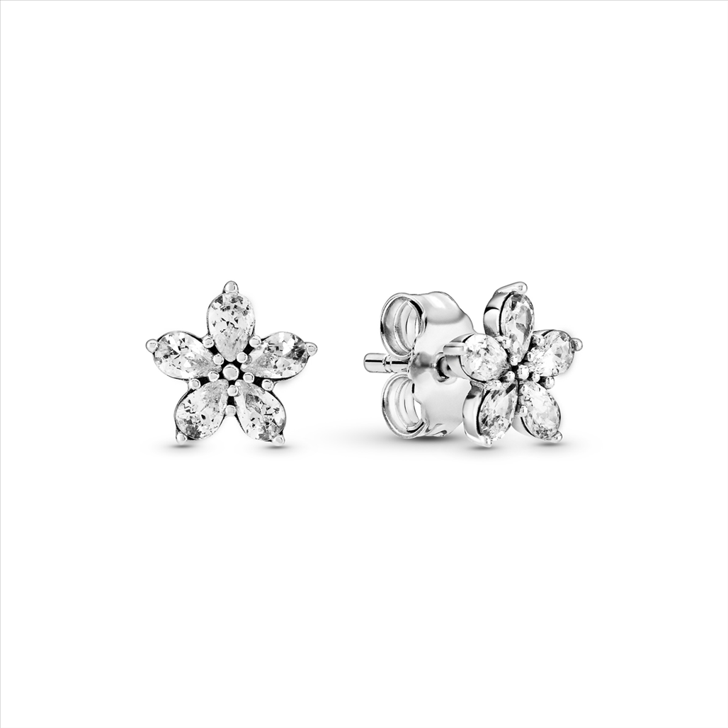 Pandora Sparkling Snowflake Earring Studs w Clear CZ