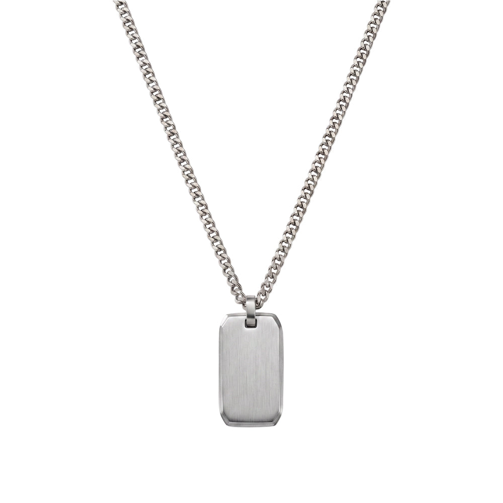 Stainless Steel Matt Cuban Chain with Brushed Matte Finish Tag Pendant Necklace