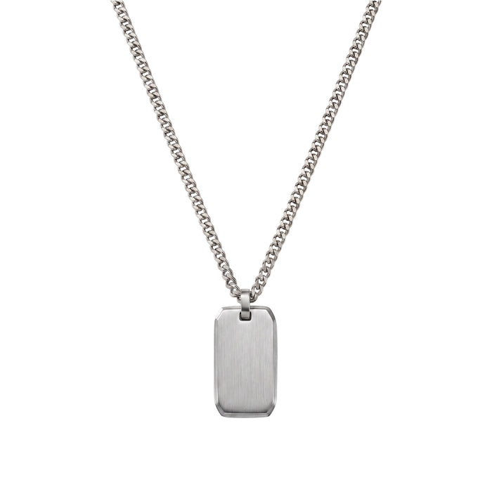 Stainless Steel Matt Cuban Chain with Brushed Matte Finish Tag Pendant Necklace