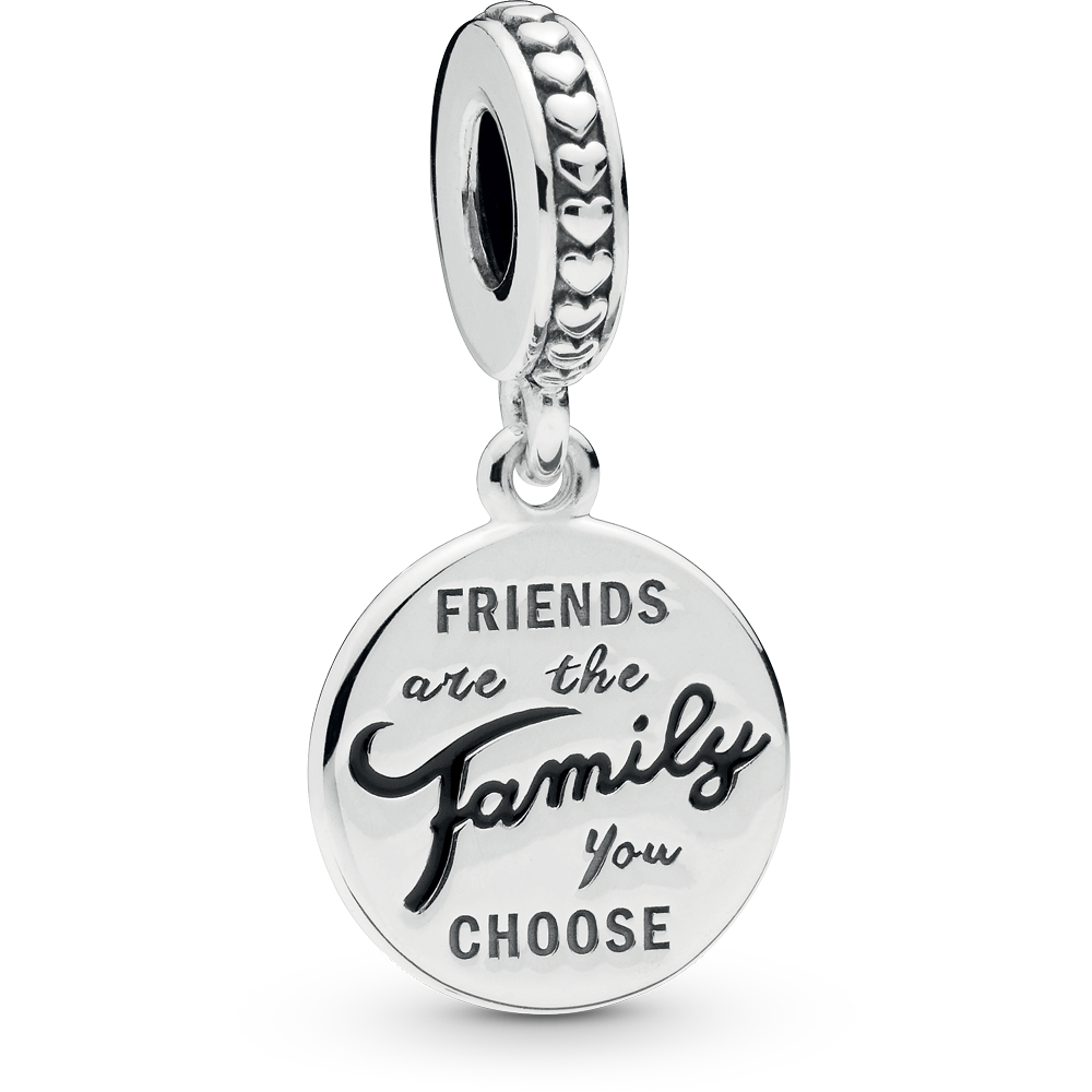 Friends Are Family Silver Hanging Charm w Black Enamel
