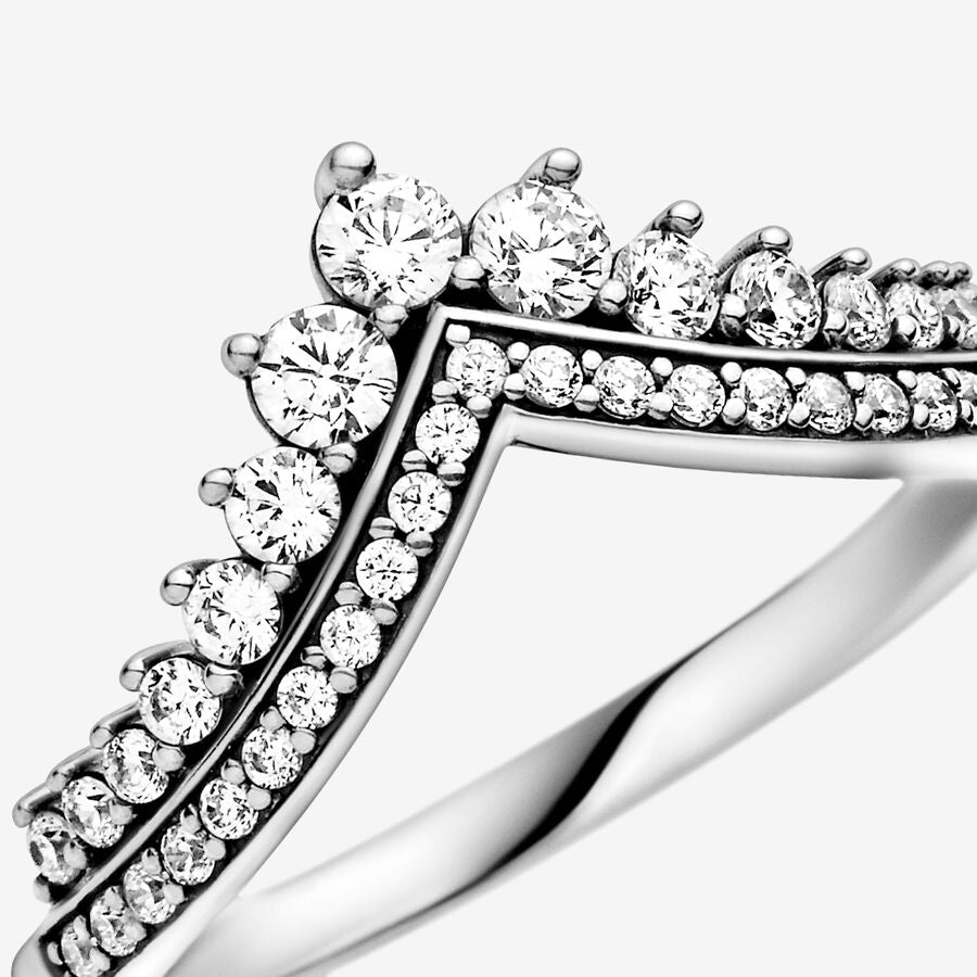 Tiara wishbone 14k gold-plated ring with clear cubic zirconia
