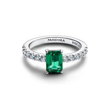 Pandora Rectangular Sparkling Green Halo Ring