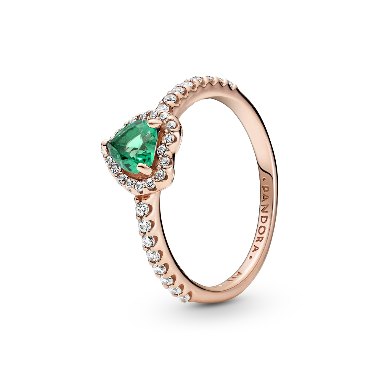 Pandora Heart 14k rose gold-plated ring with green crystal and clear cubic zirconia