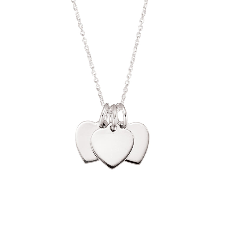 Sterling Silver Necklace With 3 Flat Heart Pendants
