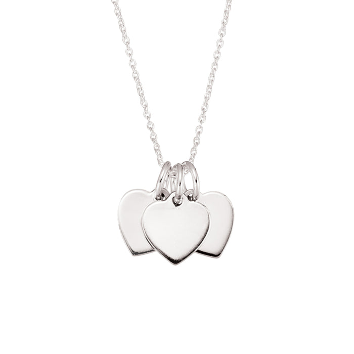 Sterling Silver Necklace With 3 Flat Heart Pendants