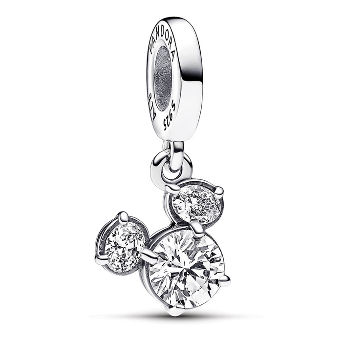 Disney Mickey silhouette sterling silver dangle with clear cubic zirconia