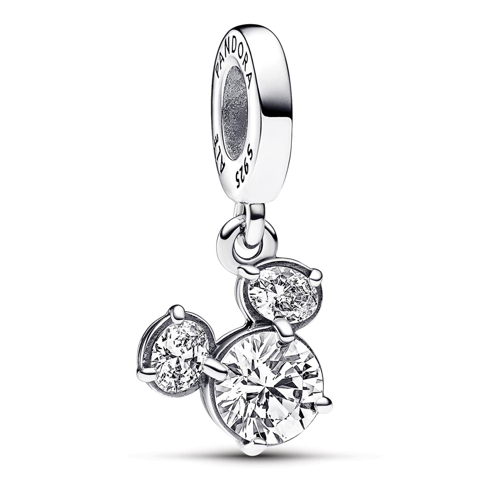 Pandora Disney Mickey silhouette sterling silver dangle with clear cubic zirconia