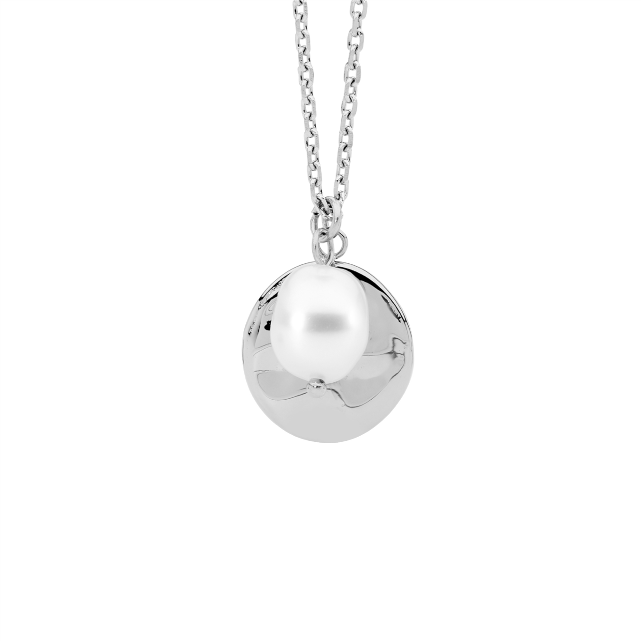 Ellani Silver Plated Stainless Steel Disk w/ Freshwater Pearl Pendant