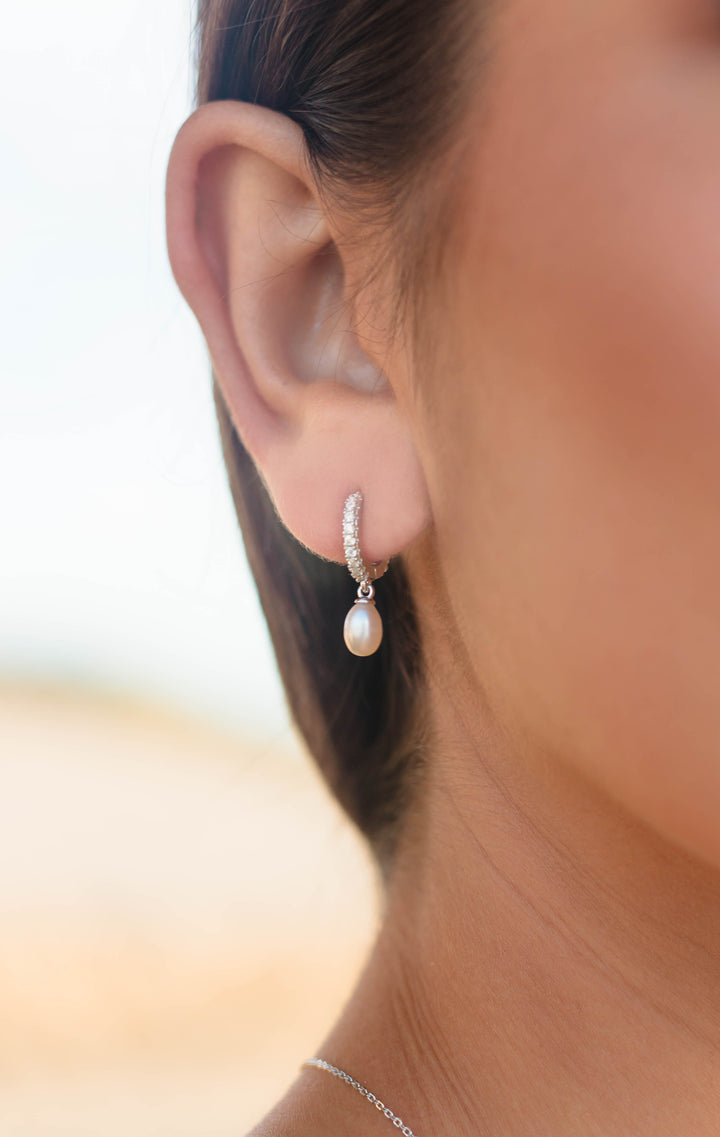 Georgini Oceans Bondi Freshwater Pearl Earrings Silver