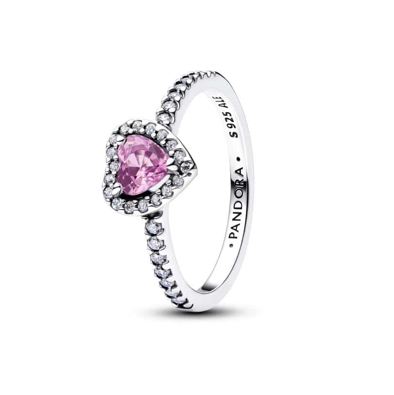 Heart sterling silver ring with light purple crystal and clear cubic zirconia