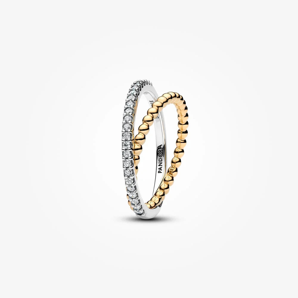 Pandora Crossover Beads & Pavé Double Band Ring