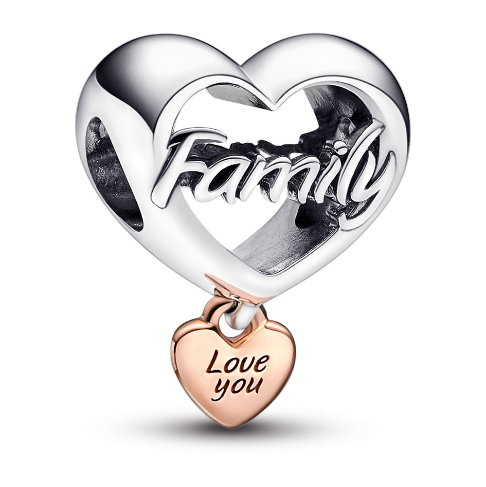 Family heart sterling silver and 14k rose gold-plated charm