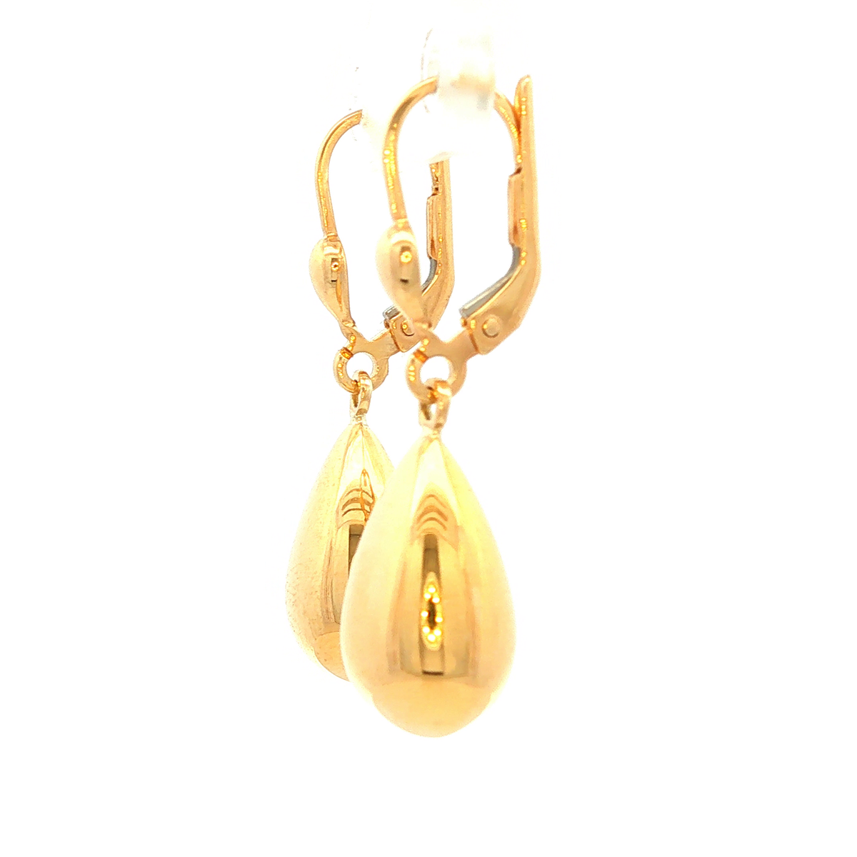 Oval Shiny Drop Earriings in Yellow Gold