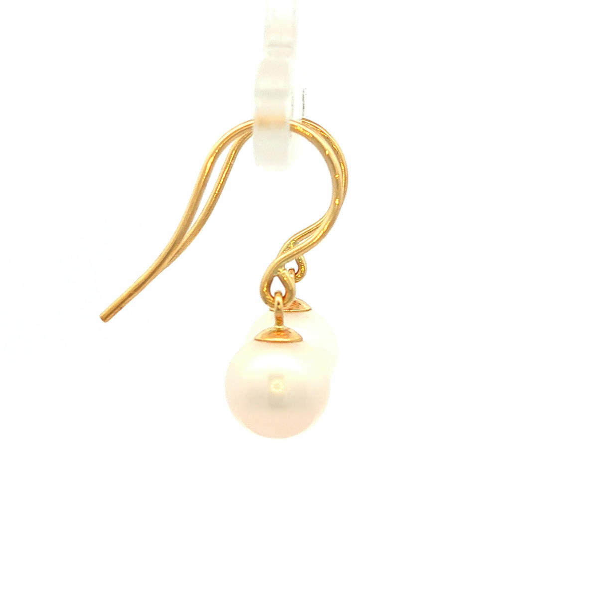 White Velvet Hook Earrings in Yellow Gold