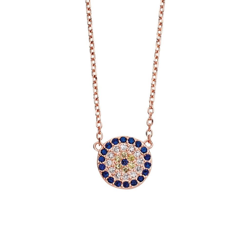 Sterling Silver Rose Gold Plated Evil Eye Necklace