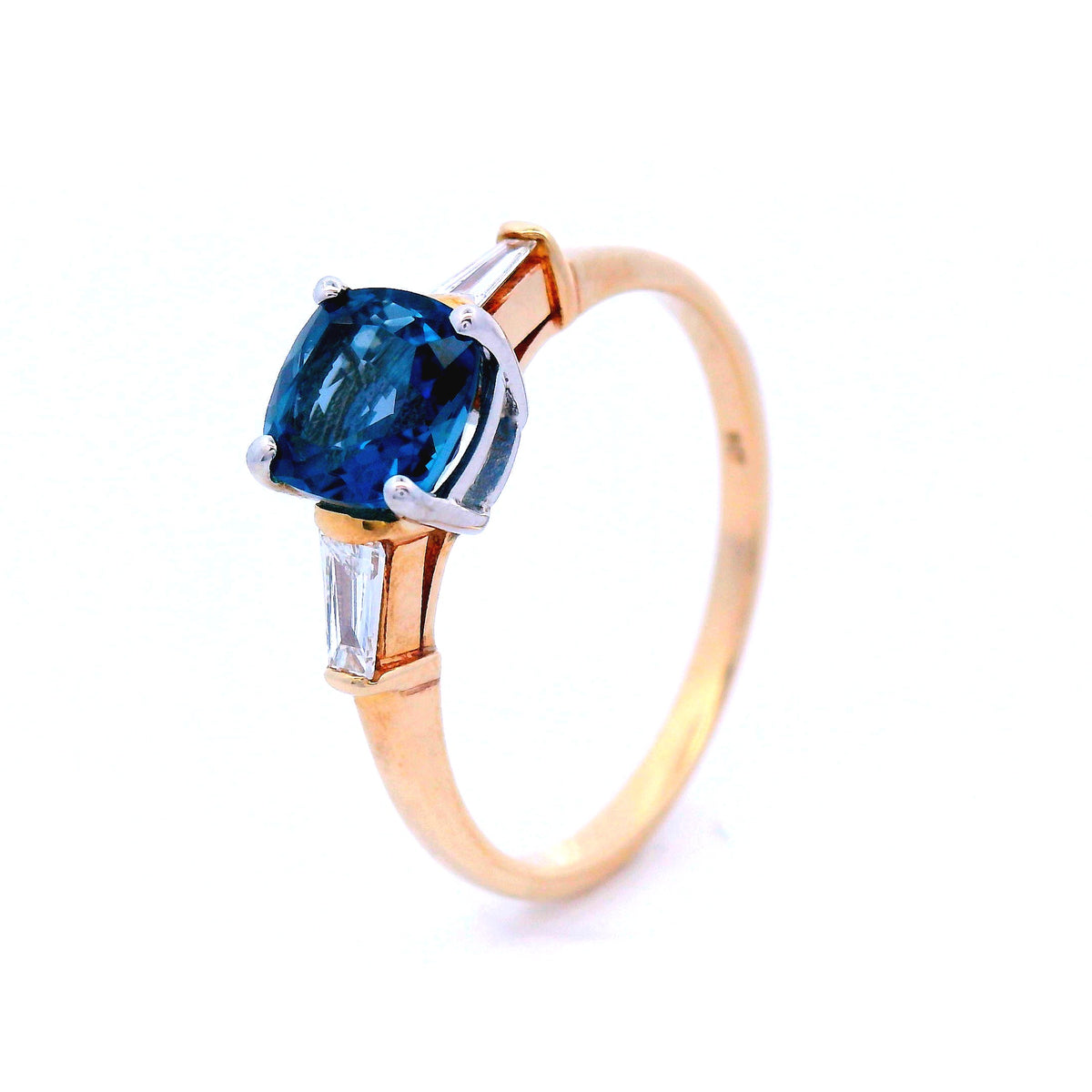 London Blue Topaz and Tapered Baguette Diamond Dress Ring