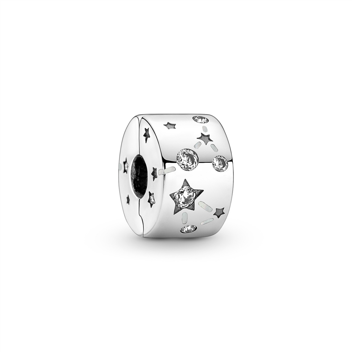 Constellation sterling silver clip with clear cubic zirconia and shimmering silver white enamel