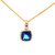 London Blue Square Checker Board Topaz and Diamond Pendant