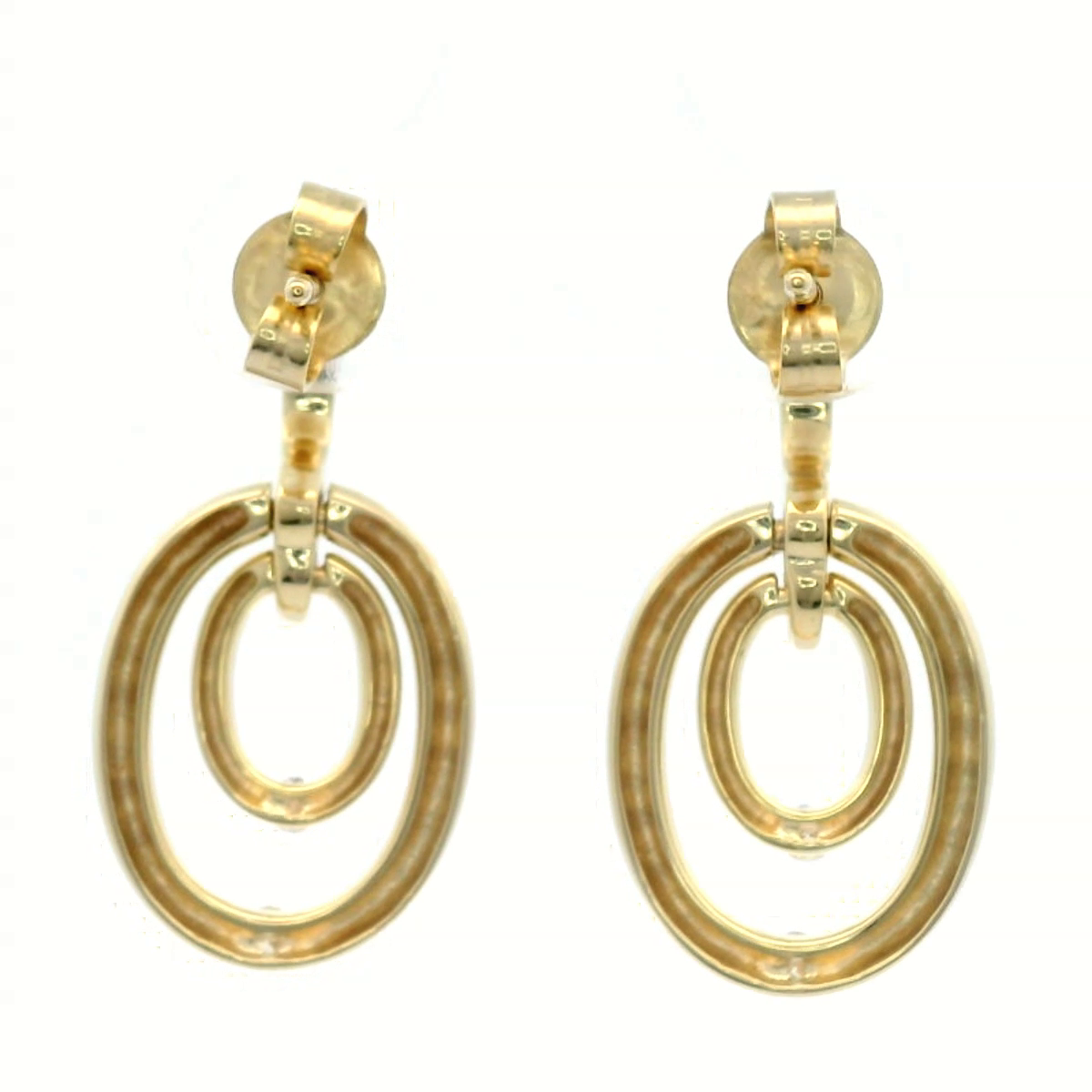 Diamond Double Circle Drop Earrings Set in Yellow Gold