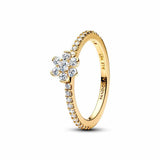 Flower sterling silver ring with clear cubic zirconia