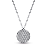 Round disc sterling silver collier with clear cubic zirconia