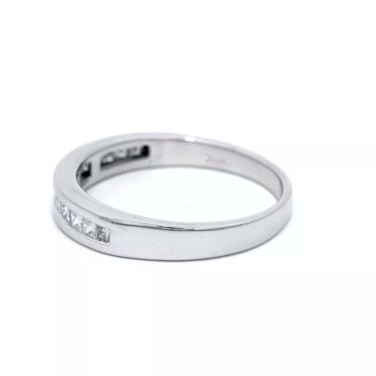 18CT W/G PRINCESS CUT CHANNEL SET DIA WEDDER TDW .50CT SZ M