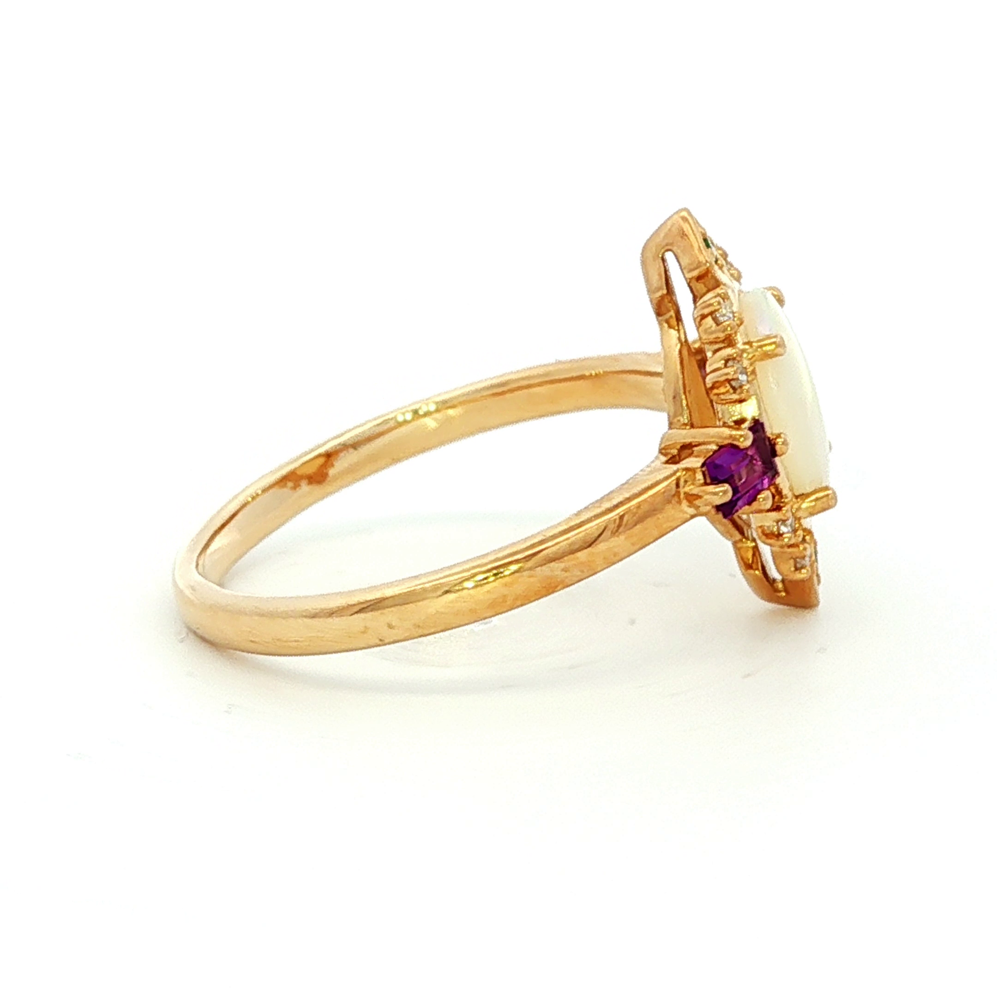 Amethyst and Opal - Crystal & Tsavorite Green in Yellow Gold