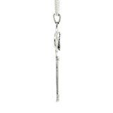 White Gold Plated Silver Key Pendant Necklace with Round Cut Diamonds