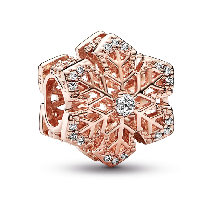 Snowflake 14k rose gold-plated charm with clear cubic zirconia