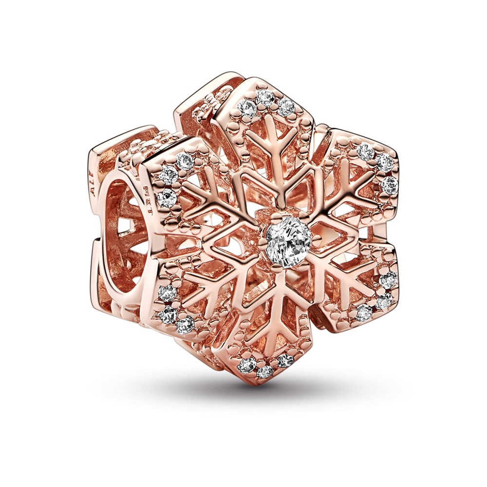 Snowflake 14k rose gold-plated charm with clear cubic zirconia