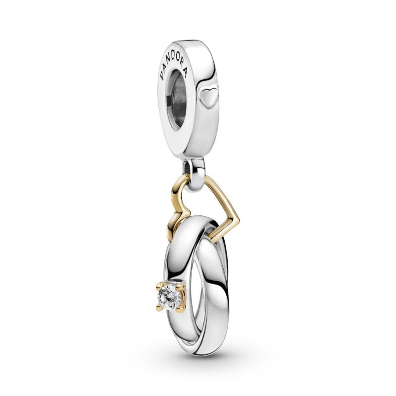 Pandora Entwined wedding rings sterling silver and 14k gold dangle with clear cubic zirconia