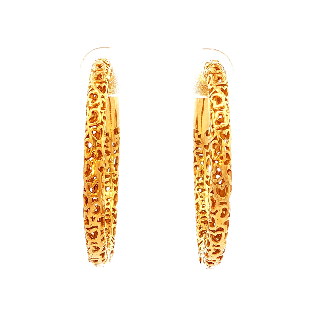 Round Cut-Out Heart Huggie Earrings in Yellow Gold