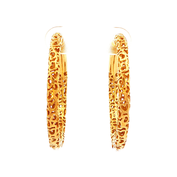 Round Cut-Out Heart Huggie Earrings in Yellow Gold