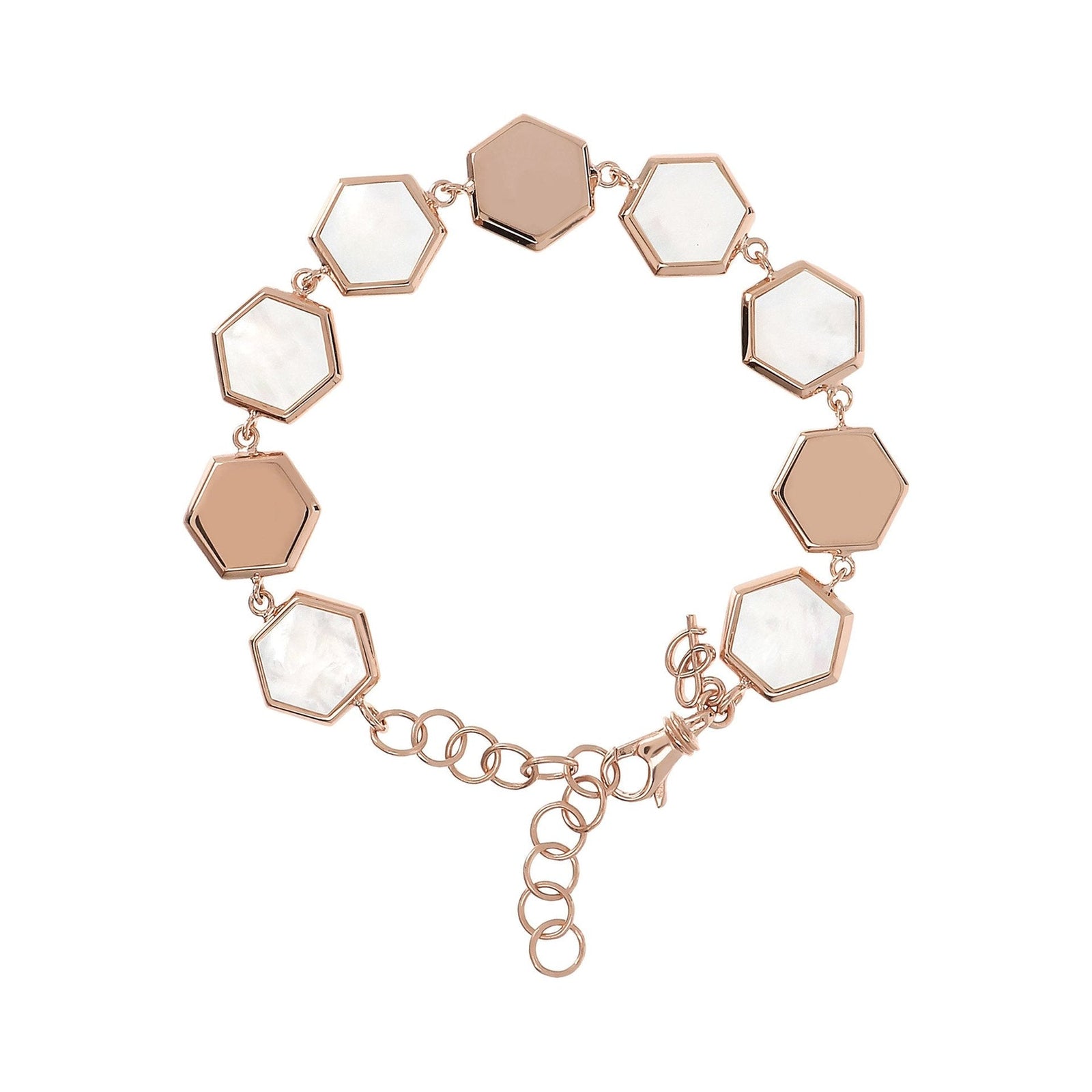 Bronzallure Alba Multi Hexagonal Bracelet White Mother of Pearl