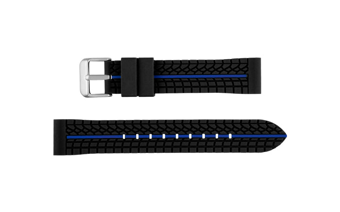 Hadley-Roma Men's Black & Blue Tire Tread Silicone Diver Watch Band