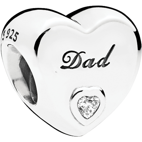 Dad's Love Silver Charm w Clear CZ