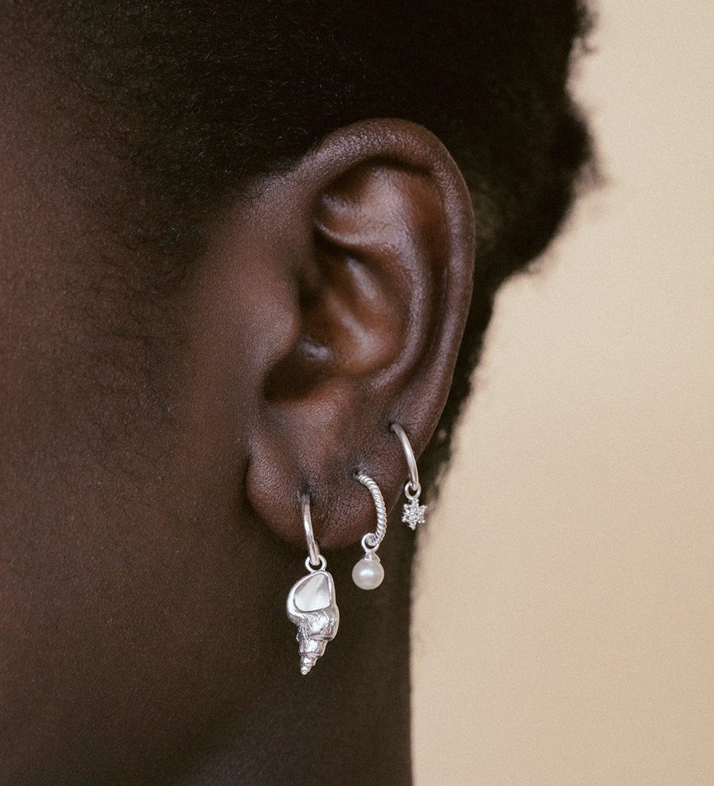 Kirstin Ash Tiny Pearl Hoops in Sterling Silver